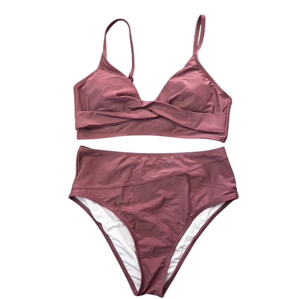 Cupshe Mauve Twist Front High Waisted Bikini Set Womens Large NEW